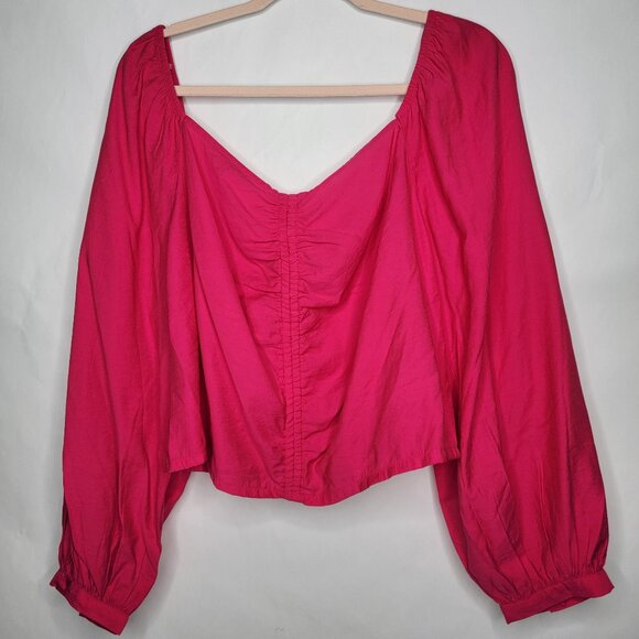 a new day Tops - NWT A New Day Pink Long Balloon Sleeve Slim Fit Ruched Front top Size XXL